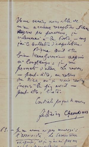 Lettre du janvier 1907 de felicien champsor au bibliothécaire de digne auquel il rappelle ses sou...
