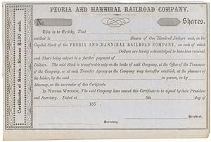 Certificate of Stock. Peoria and Hannibal Railroad Company