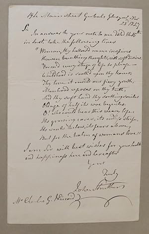 Autograph letter signed to Charles G. Kincaid, 1-page 8vo incorporating a 12-line poem commencing: