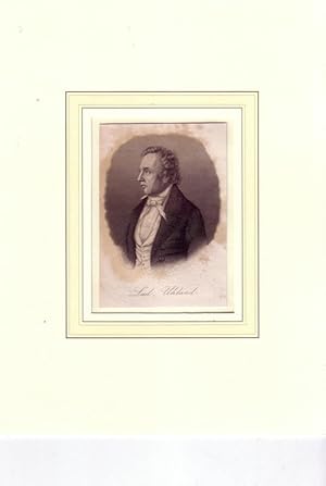 PORTRAIT Ludwig Uhland. (1787 Tübingen - 1862 ebda., Dichter, Jurist, Politiker). Brustbild im Ha...