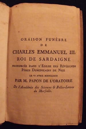 Oraison funèbre de Charles-Emmanuel III roi de Sardaigne; prononcée dans l'eglise des Révérends P...