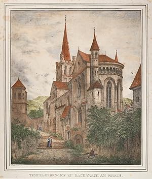 BACHARACH. "Tempel=Herrn=Hof zu Bacharach am Rhein". Ansicht der St. Peterskirche, vorne auf eine...