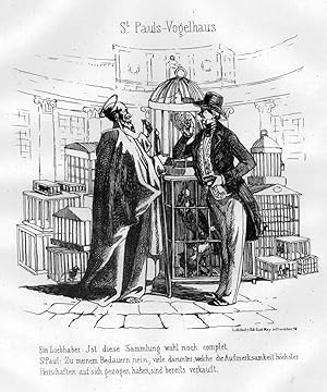 REVOLUTION 1848. - Karikatur. - Bestechlichkeit. "St. Paul-Vogelhaus". Blick ins Innere der Pauls...