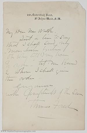 Autograph Letter Signed to Mr Walker, (Thomas, 1826-1900, Scottish Painter, R.A.)