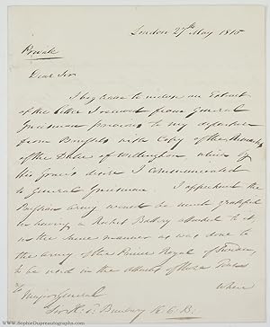 Autograph Letter Signed to Sir Henry Edward BUNBURY, (Sir Hudson, 1769-1844, Soldier, Governor of...