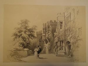 Original Antique Print Illustrating Haddon Hall in Derbyshire, The Seat of His Grace the Duke of ...