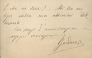 Biglietto manoscritto autografo, firmato, su cartoncino intestato Dott. Igino Balducci, Corso Ind...