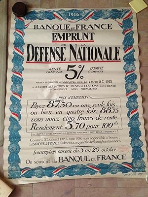 Affiche Originale " 1916 Banque De France Emprunt De La Défense nationale".