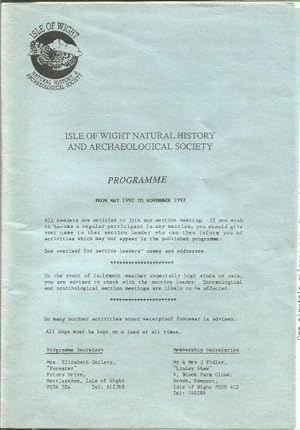 Isle of Wight Natural History and Archaeological Society Programme from May 1992 to November 1992