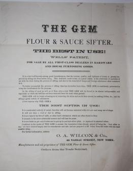 The Gem Flour & Sauce Sifter. The Best in Use! Wells' Patent. For Sale by All First-Class Dealers...