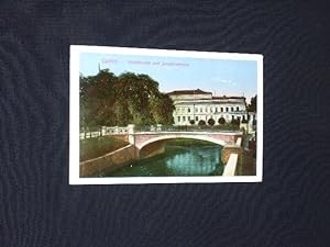 Original-Postkarte Guben Stadttheater und Jungfernbrücke um 1917