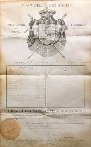 Engraved Document signed ("Napoleone") as King of the Two Sicilies, breveting an infantryman in t...