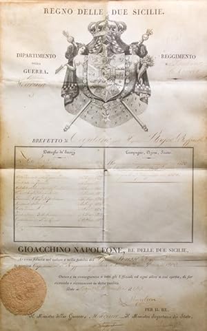 Engraved Document signed ("Napoleone") as King of the Two Sicilies, breveting an infantryman in t...