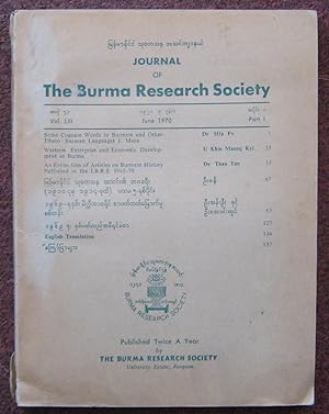 JOURNAL OF THE BURMA RESEARCH SOCIETY. VOL. LIII, JUNE 1970, PART 1.