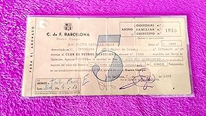 CARNET DE SOCIO DEL F. C. BARCELONA POR 5 TEMPORADAS, VICTOR CASTELLS VALLS 1956