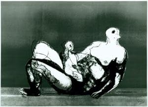 Photograph of Reclining Mother and Child, Blue Background (1982).