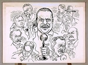 ORIGINAL PEN AND INK DRAWING TITLED "TR ON THE TELEPHONE"