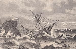 Schiffbruch des Borysthène an der Insel Plane. Dramatische Ansicht bei starkem Wellengang.