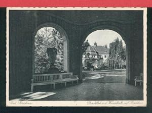 Ansichtskarte: Durchblick v. d. Wandelhalle auf Badehaus. 0, Kupfertiefdurck, I, 1934.