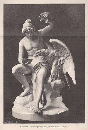 Ganymed, den Adler des Zeus tränkend. Ansicht der Marmorgruppe von Friedrich Kühn.