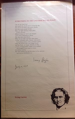 Everything in the Universe has its Place (Broadside signed and dated by Iriving Layton)