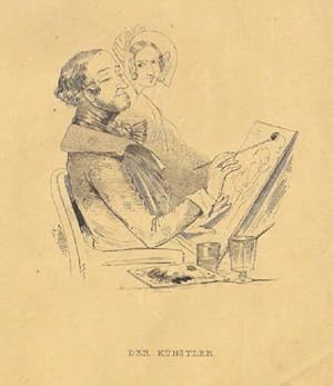 Der Künstler. Federlithographie auf gelbem Papier.