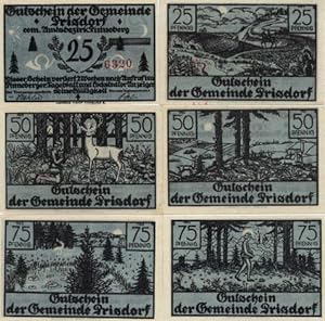 Notgeld der Gemeinde Prisdorf. Komplette Serie von 6 Notgeldscheinen. (2 x 25 Pf., 2 x 50 Pf., 2 ...