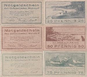 Notgeld des Ostseebades Niendorf über 25, 50 und 75 Pfennig. Drei Scheine.