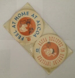 Ephemera - a shrinkwrapped package of thick paper coasters with ALCOA advertising on them. Circl ...