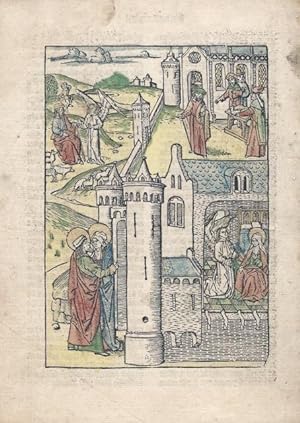 Two full-page hand-colored woodcuts from a 15th-century Dutch Bible