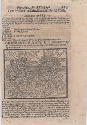 Single incunable leaf "fol. CCXXI," of German Chronicle by Guilelmus de Gouda, "Die Cronica van d...