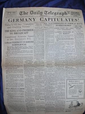 Historic newspaper. The Daily Telegraph, Tuesday May 8, 1945.