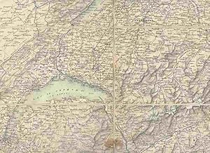 Leuthold s Post- Eisenbahn- und Dampfschiffkarte der Schweiz und der Nachbarstaaten bis London, P...