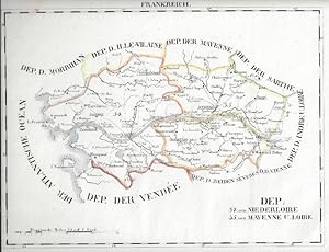 Frankreich - Departements Karte von der Niederloire und Mayenne, grenzkol. Kupferstich, ( Schlieb...