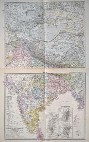 Indien & Inner - Asien im Massstab 1:7.500.000, entworfen von A. Petermann, grenzkolorierter Kupf...