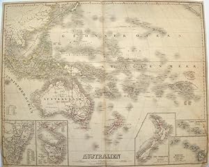 Australien Gesamtkarte. mehrfarbig grenzkolorierter Kupferstich, aus Hand-Atlas der Erde und des ...