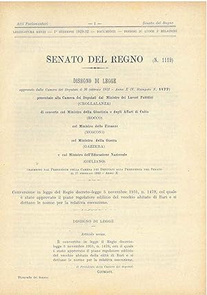 Disegno di legge: Conversione in legge del Regio decreto-legge 5 novembre 1931, n. 1479, col qual...