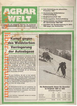 Agrarwelt Folge 138 - 21. Jänner 1985 - Zeitschrift für Förderung, Beratung und Information des B...