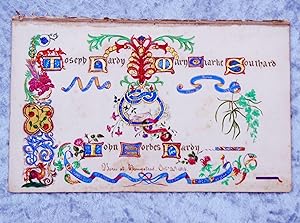 1860 HAND PAINTED ILLUMINATED FRONTISPIECE LEAF w/ GENEALOGY from FAMILY BIBLE