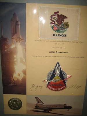 This flag and crew patch were flown aboard the Space Shuttle "Columbia" (STS-1) / April 12-14, 19...