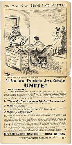 Broadside: No Man Can Serve Two Masters! All Americans: Protestants, Jews, Catholics Unite!