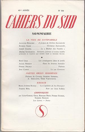 Cahiers du sud no 338. 1956.
