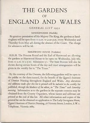 THE GARDENS OF ENGLAND AND WALES: General List 1932