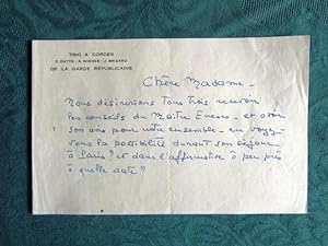 Lettre Autographe Signée de Fernand Datte à Yvonne Astruc. (1 LAS)