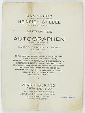 Sammlung des Verstorbenen Herrn Heinrich Stiebel Frankfurt A.M. Dritter Teil