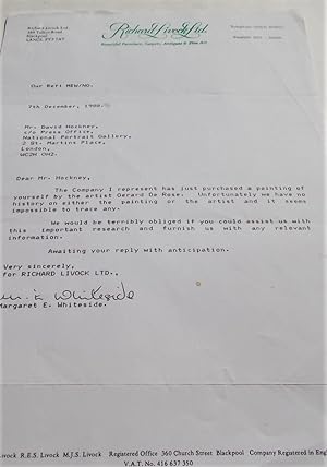 Original Signed One-Page Letter (December 7, 1988) From Margaret E. Whiteside of Richard Livock L...