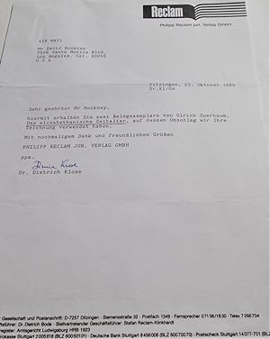 Original Typed and Signed One-Page Letter (October 23, 1989) From Dr. Dietrich Klose on Reclam St...