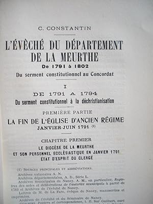 l'ÉVÊCHÉ du Département de la MEURTHE de 1791 à 1804 - du Serment Constitutionnel au Concordat