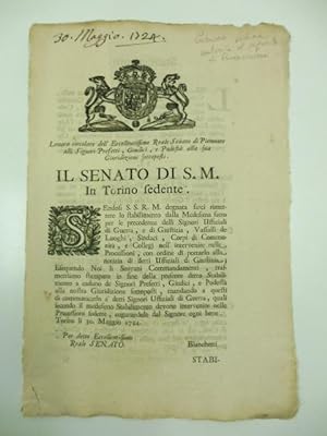 Lettera circolare dell'Eccellentissimo Reale Senato di Piemonte alli Signori Prefetti, Giudici e ...