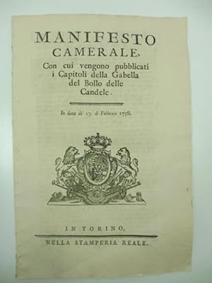 Manifesto camerale con cui vengono pubblicati i Capitoli della Gabella del Bollo delle Candele in...